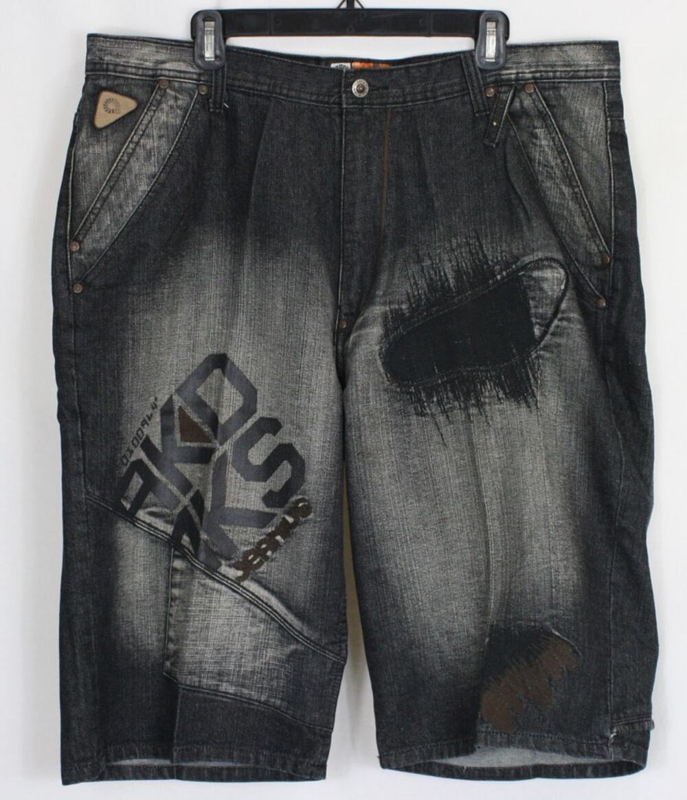 Akademiks AKDMKS Denim Jean Shorts Mens 38 Y2K Baggy Hip Hop Jorts